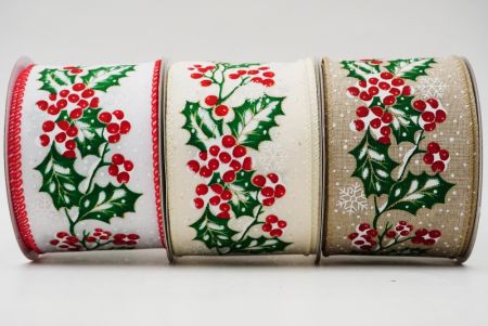 HOLLY LEAVES WIRED RIBBON - HAPPY HOLIDAY HOLLY LEAVES WIRED RIBBON